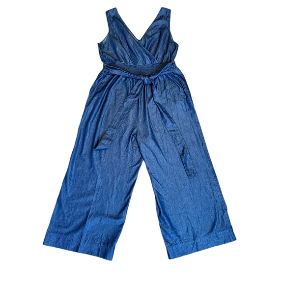 LANE BRYANT chambray denim look sleeveless tie waist crop jumpsuit size 12 - Picture 4 of 9